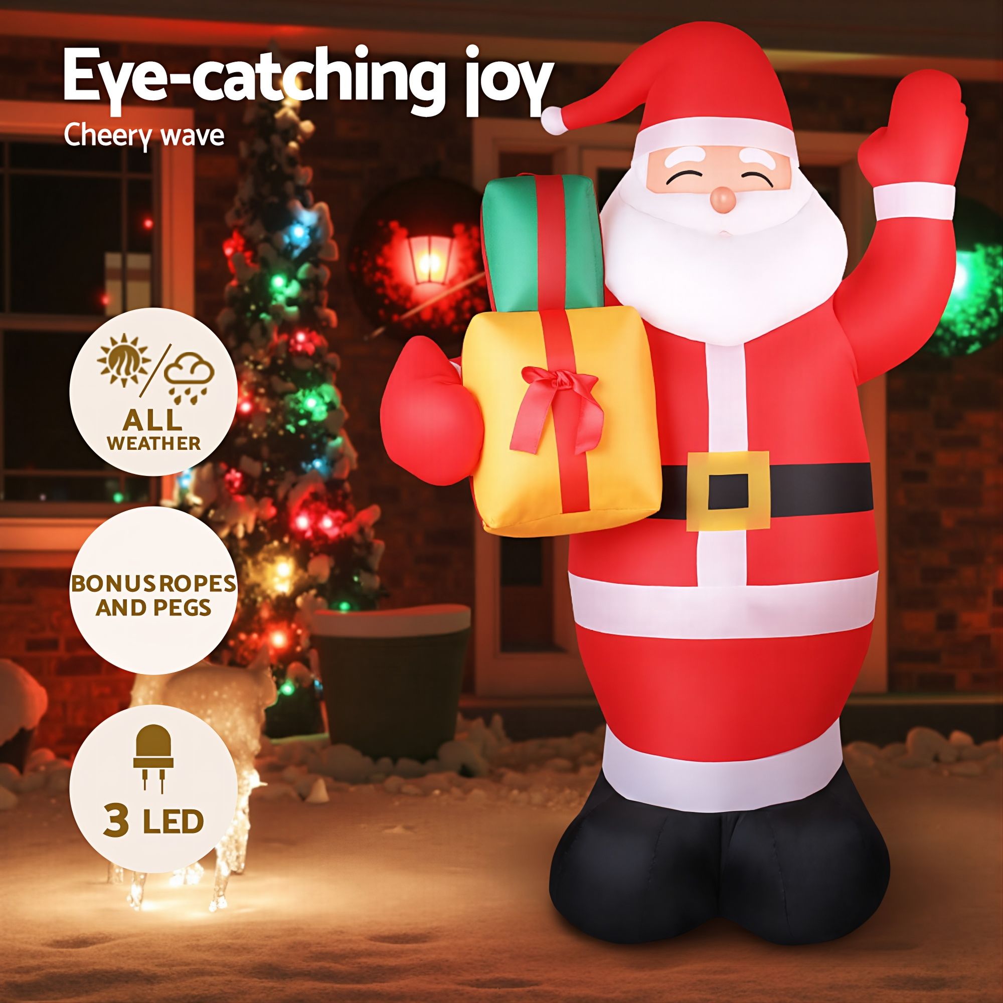 Jingle Jollys Christmas Inflatable Santa 2.4M Illuminated Decorations Free Deliv