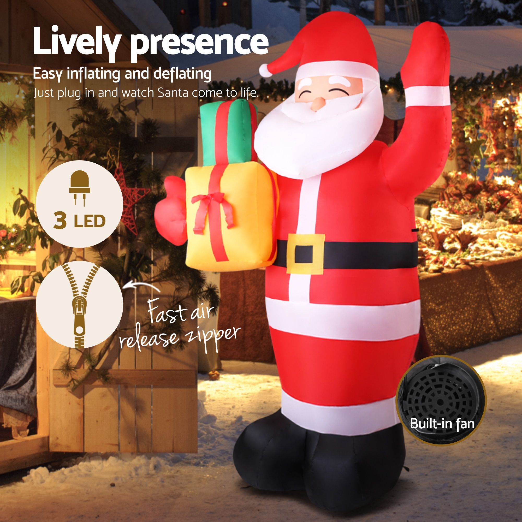 Jingle Jollys Christmas Inflatable Santa 2.4M Illuminated Decorations Free Deliv