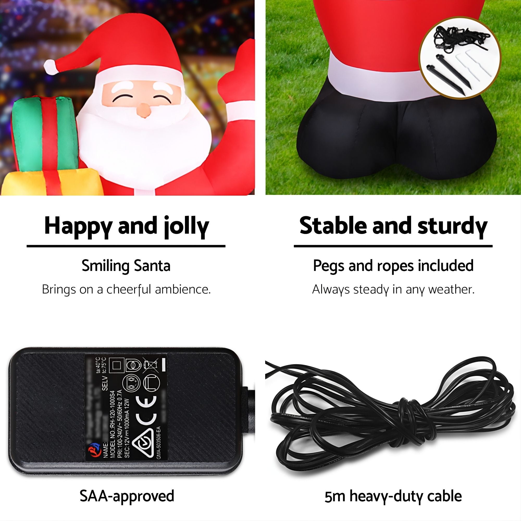 Jingle Jollys Christmas Inflatable Santa 2.4M Illuminated Decorations Free Deliv