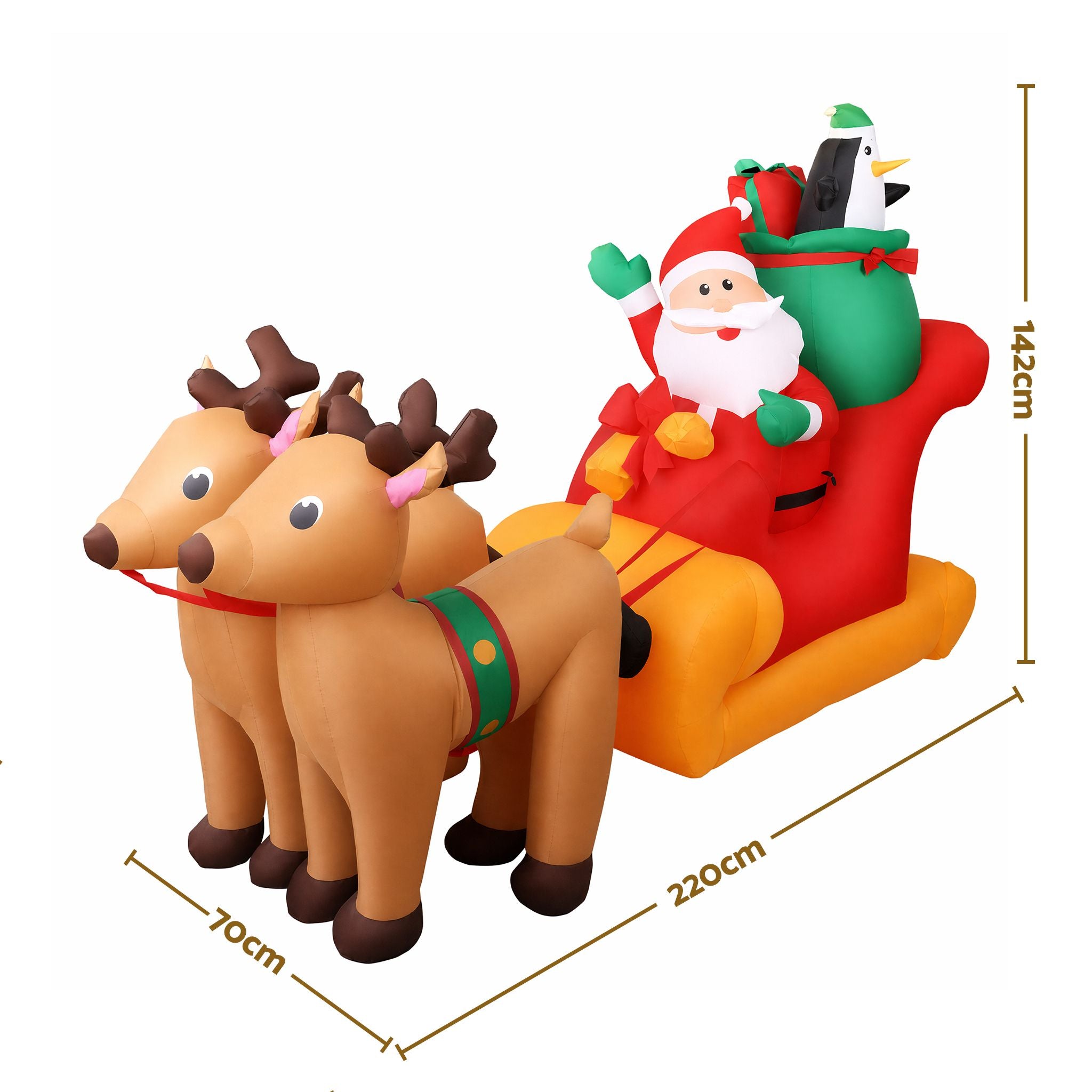 Jingle Jollys Christmas Inflatable Santa Sleigh 2.2M Illuminated Free Delivery