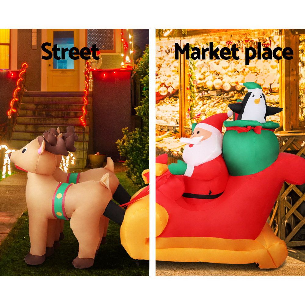 Jingle Jollys Christmas Inflatable Santa Sleigh 2.2M Illuminated Free Delivery