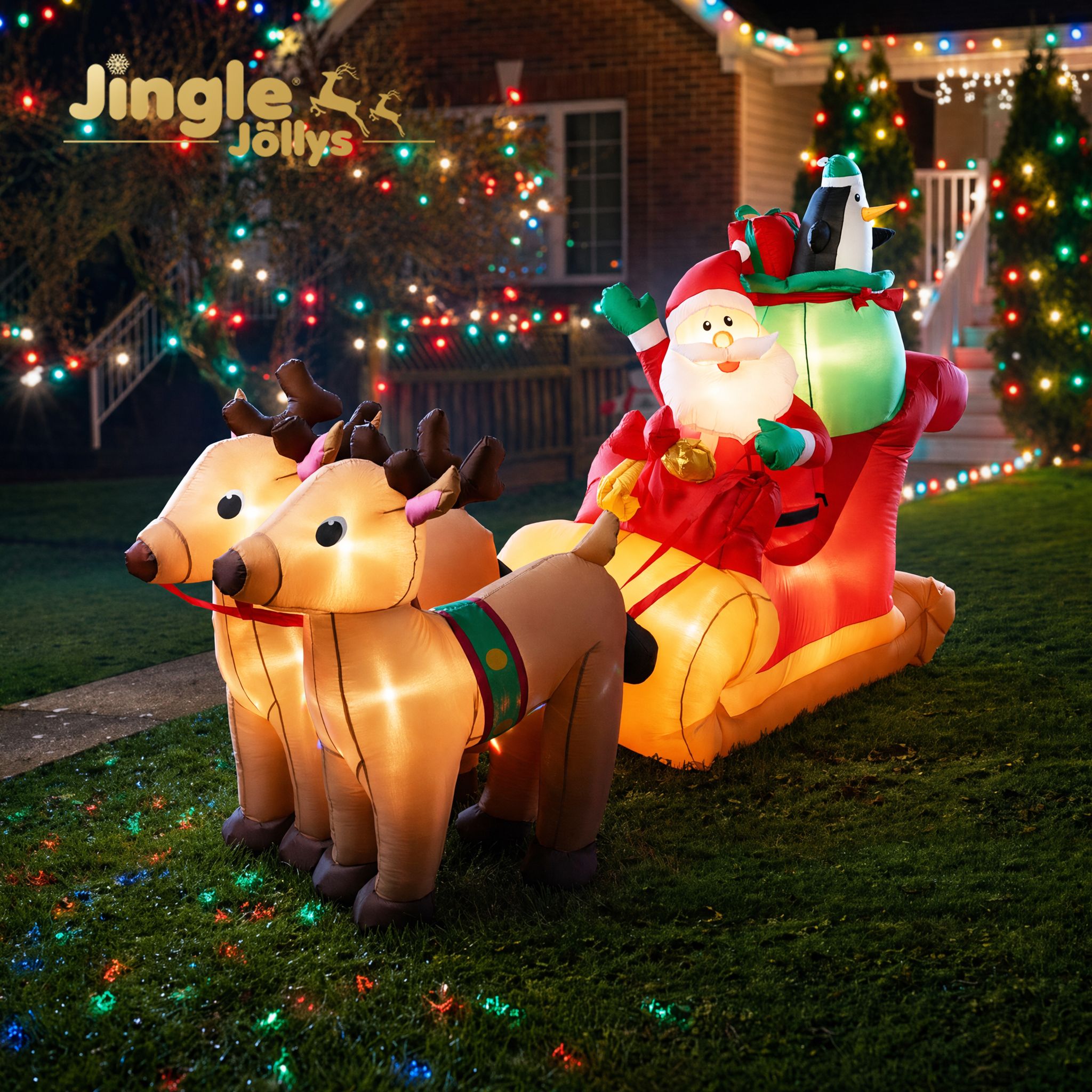 Jingle Jollys Christmas Inflatable Santa Sleigh 2.2M Illuminated Free Delivery