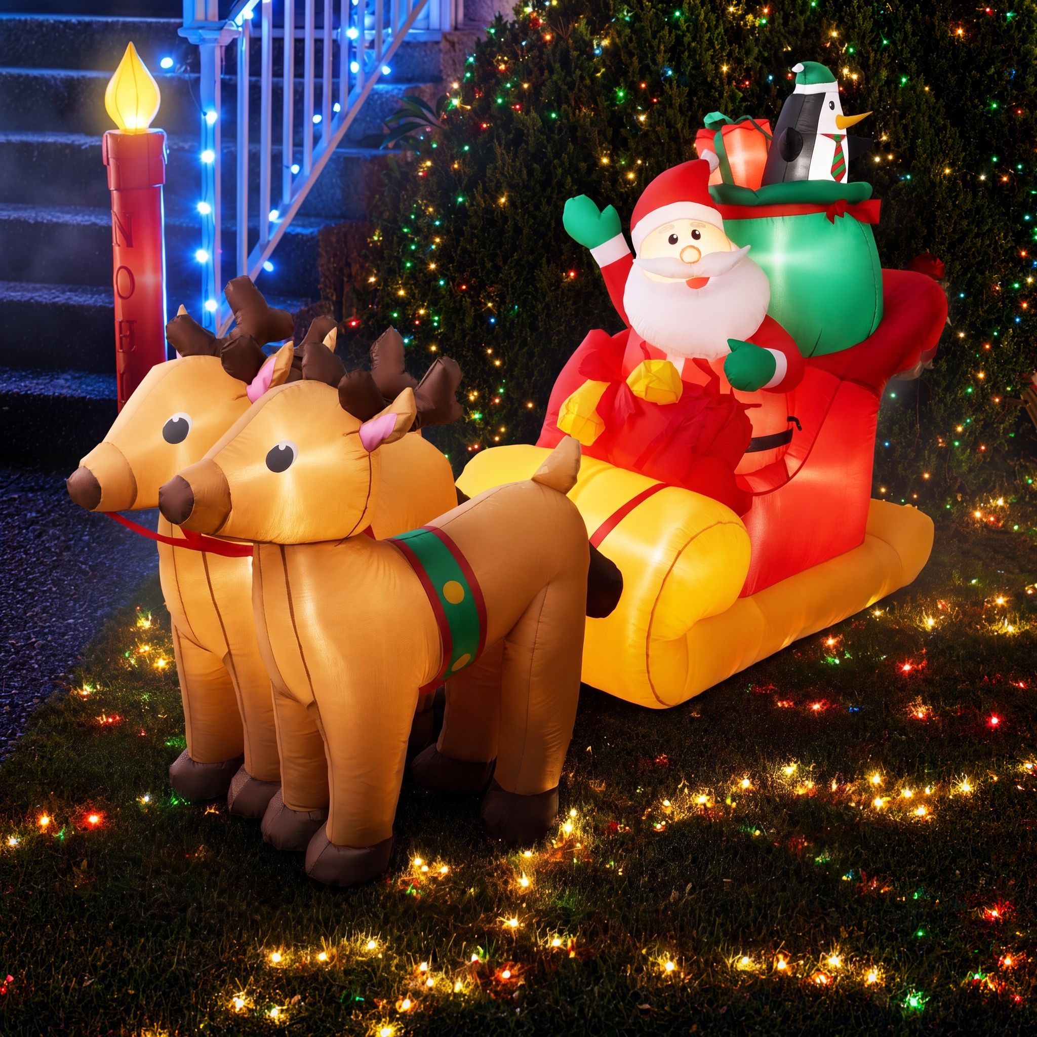 Jingle Jollys Christmas Inflatable Santa Sleigh 2.2M Illuminated Free Delivery