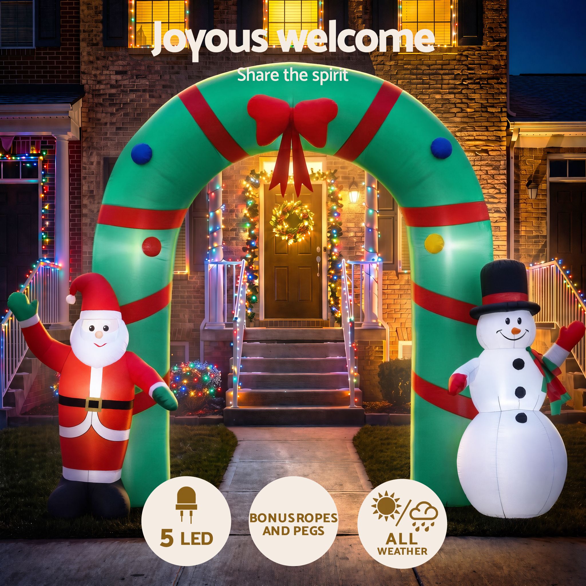 Jingle Jollys Christmas Inflatable Archwary 2.8M Illuminated Decorations Free De