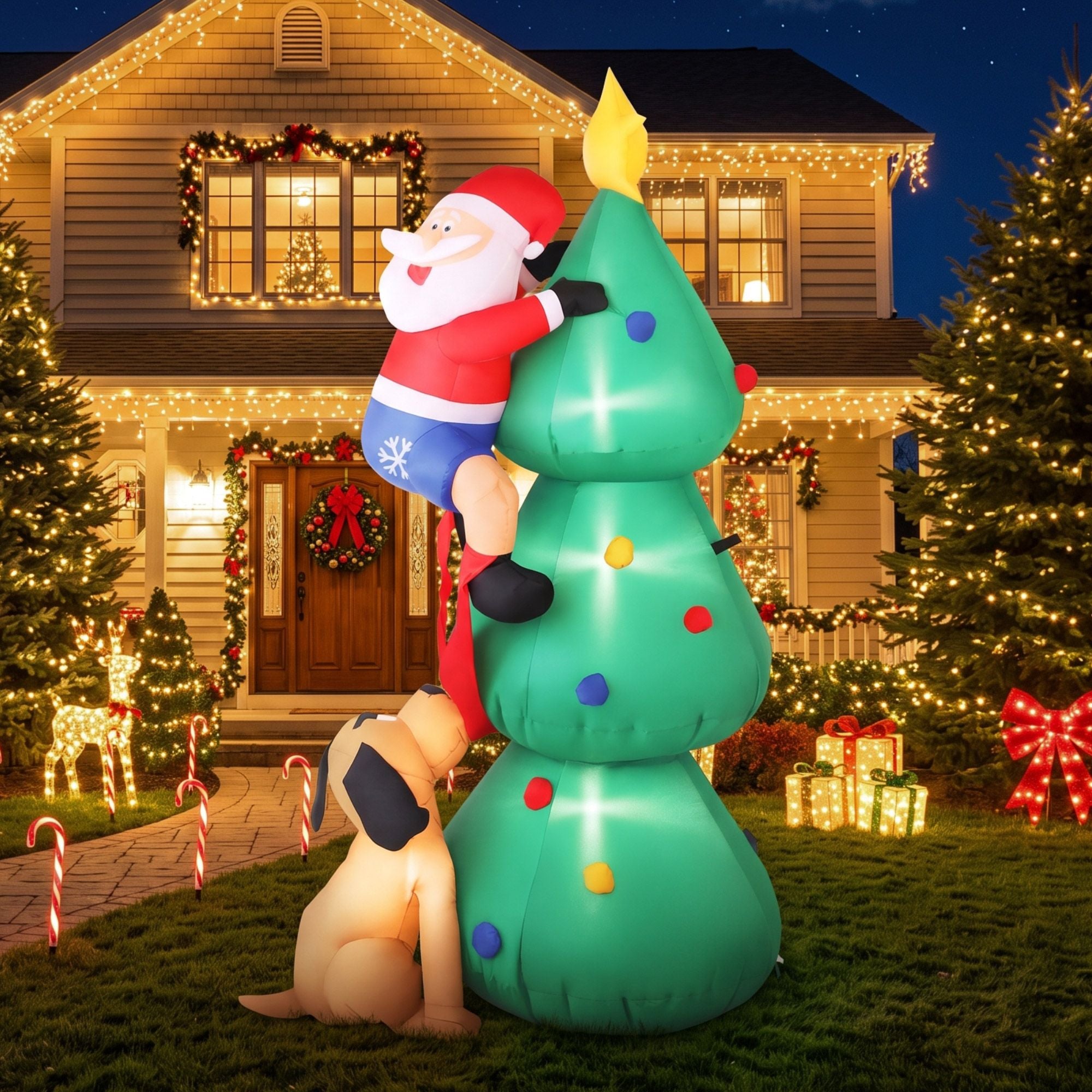 Jingle Jollys Christmas Inflatable Santa Tree 1.8M Illuminated Decorations