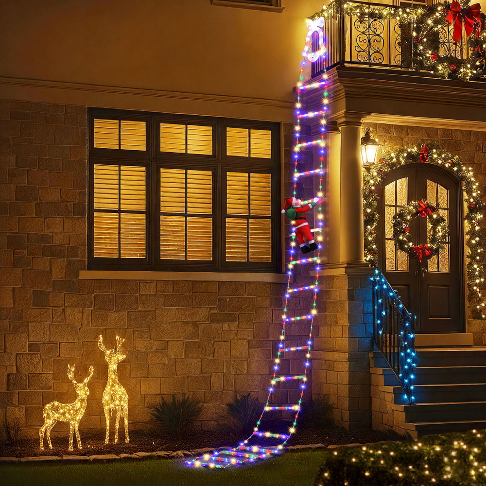 Jingle Jollys 3.5M Christmas Lights 300 LED Ladder Light with Santa Claus Decor