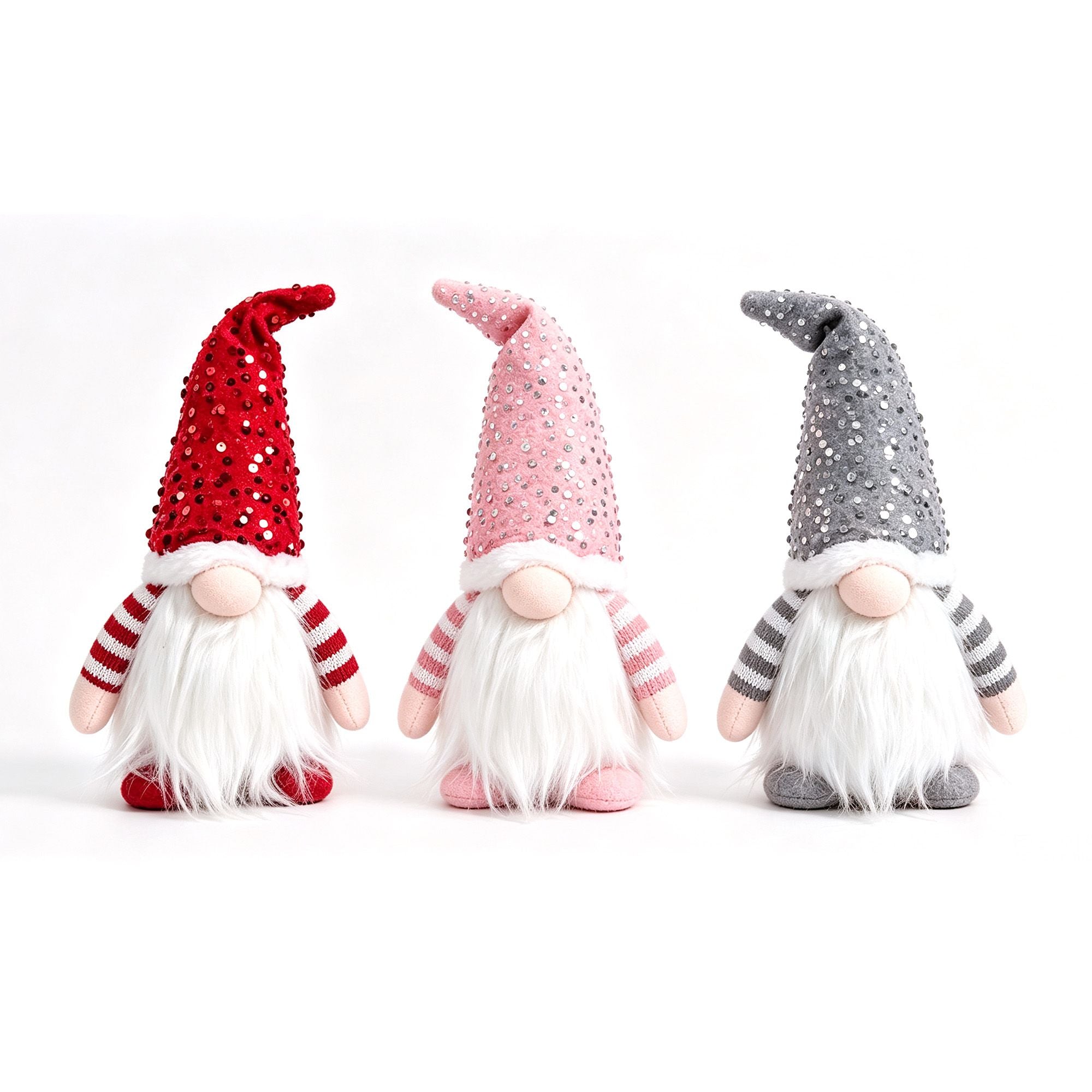 Jingle Jollys Christmas Gnomes Light Up Christmas Decorations Plush Goblin Set of 3 Warm White