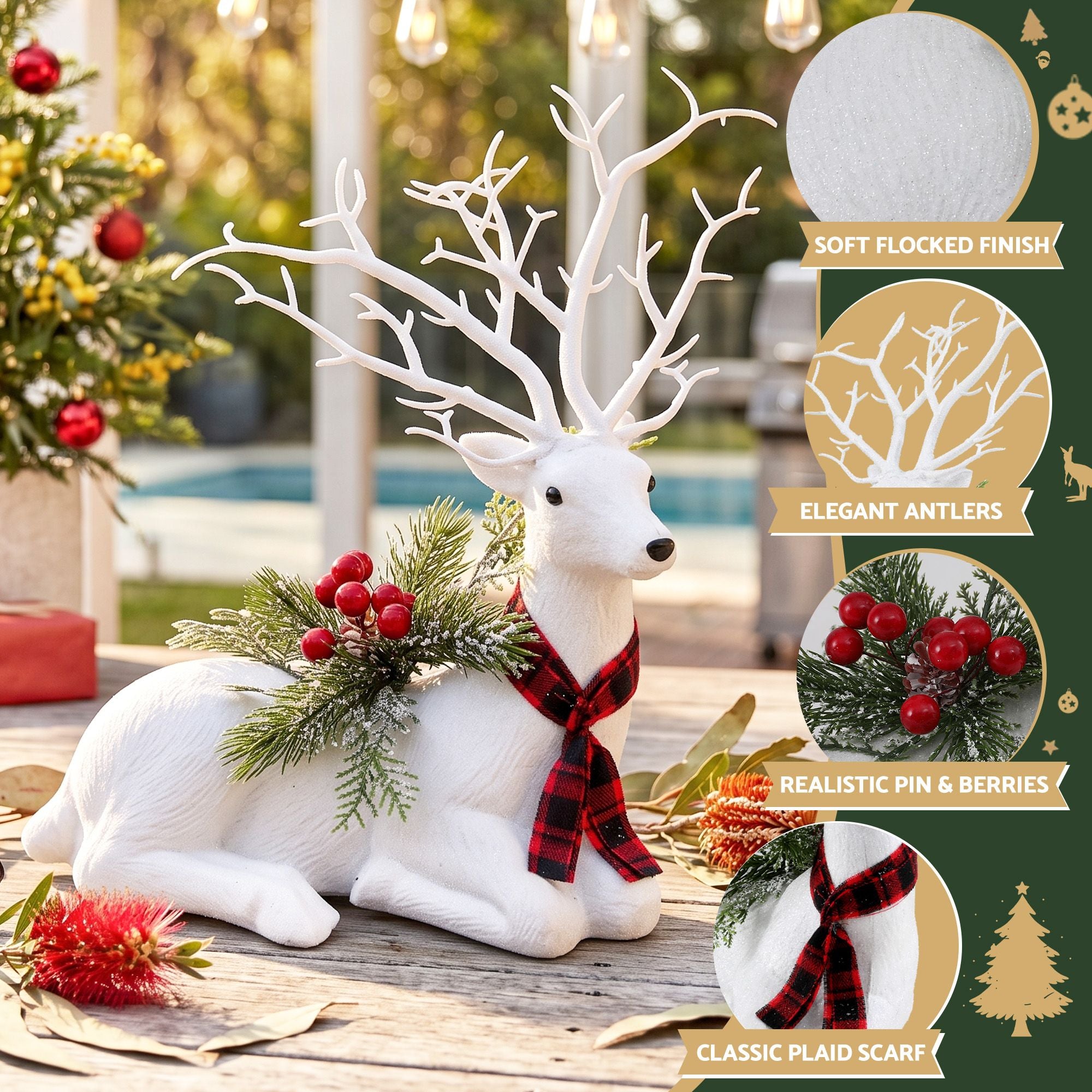 Jingle Jollys Christmas Reindeer 32cm Glitter Deer Ornaments Party Decorations