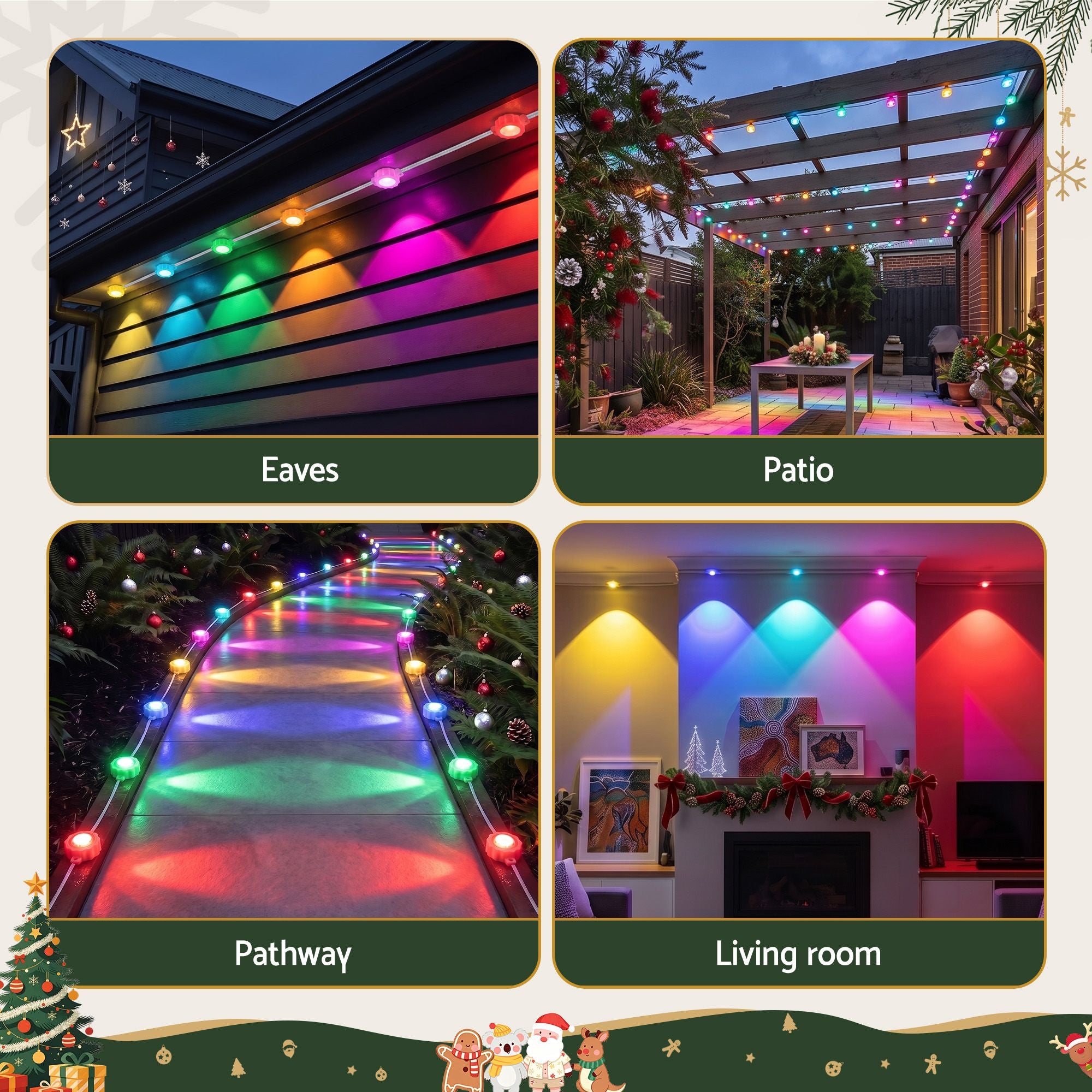Jingle Jollys 30M Christmas Permanent Outdoor Lights Smart Eaves String App Control Decoration 72LED