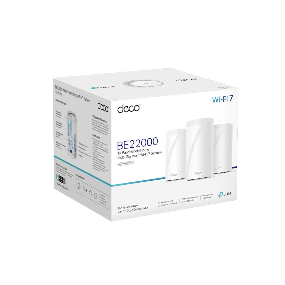 TP-Link Deco BE85 BE22000 Tri-Band Mesh WiFi7 System (3 Pack)