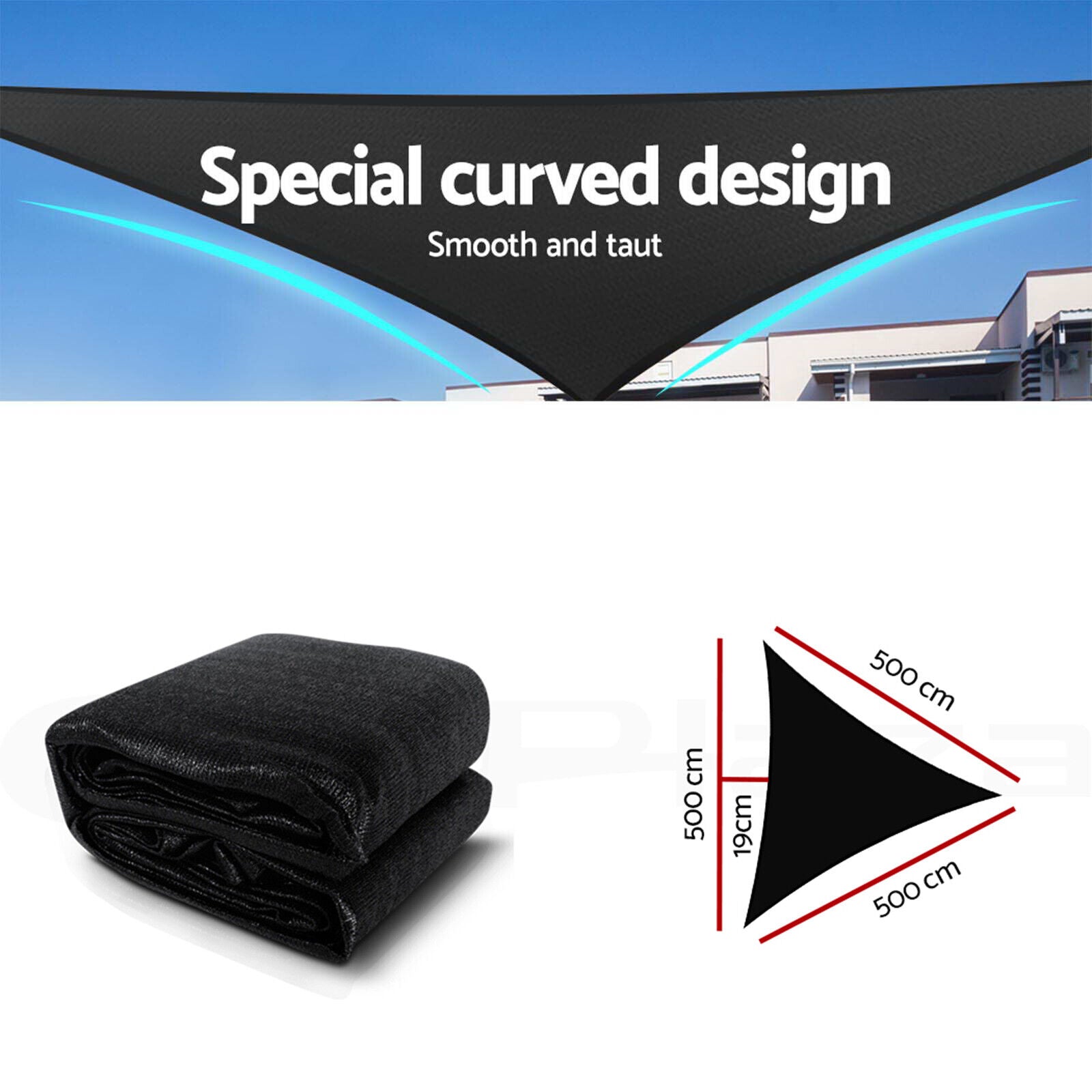 Instahut Shade Sail 5x5x5m Triangle 280GSM 98% Black Shade Cloth