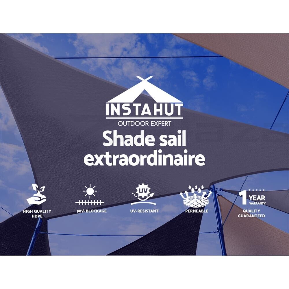 Instahut Shade Sail 5x5x5m Triangle 280GSM 98% Grey Shade Cloth