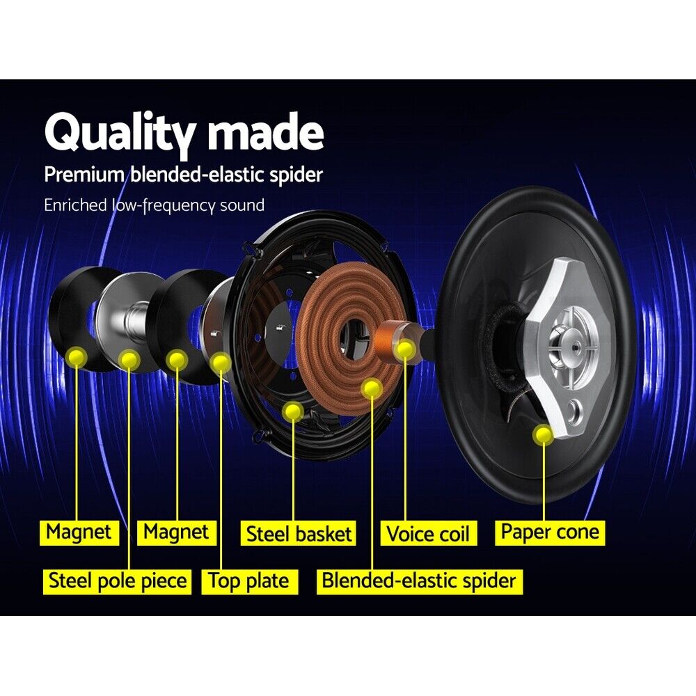 Giantz 2pcs Car Speakers 500W Audio Stereo Speaker 3-Way Tweeters component set