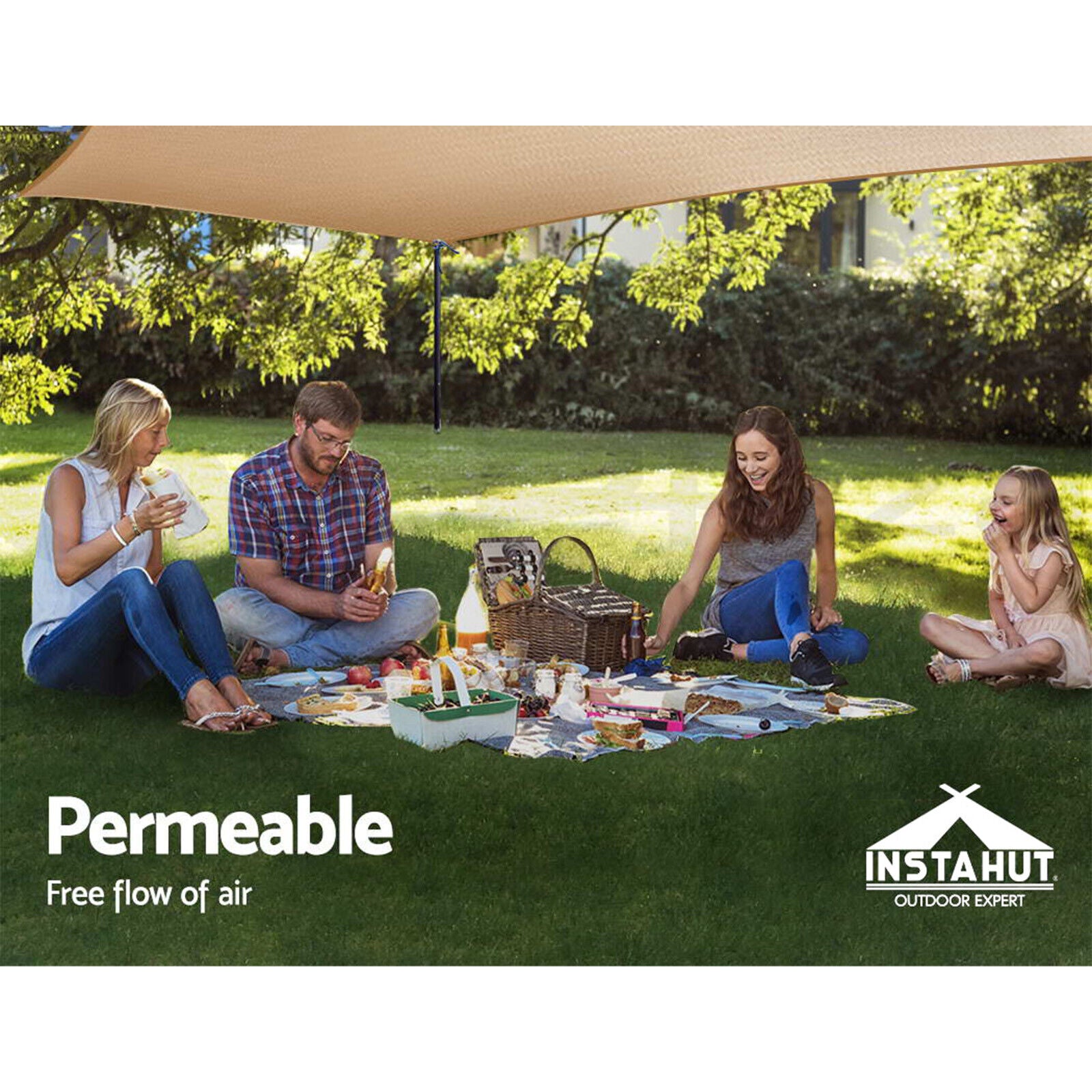Instahut Shade Sail 3x6m Rectangle 185GSM 95% Sand Shade Cloth