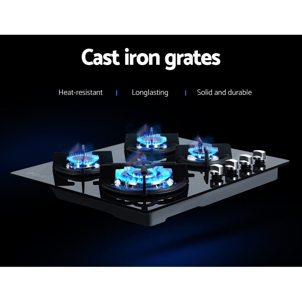 Devanti Gas Cooktop 60cm 4 Burner Black