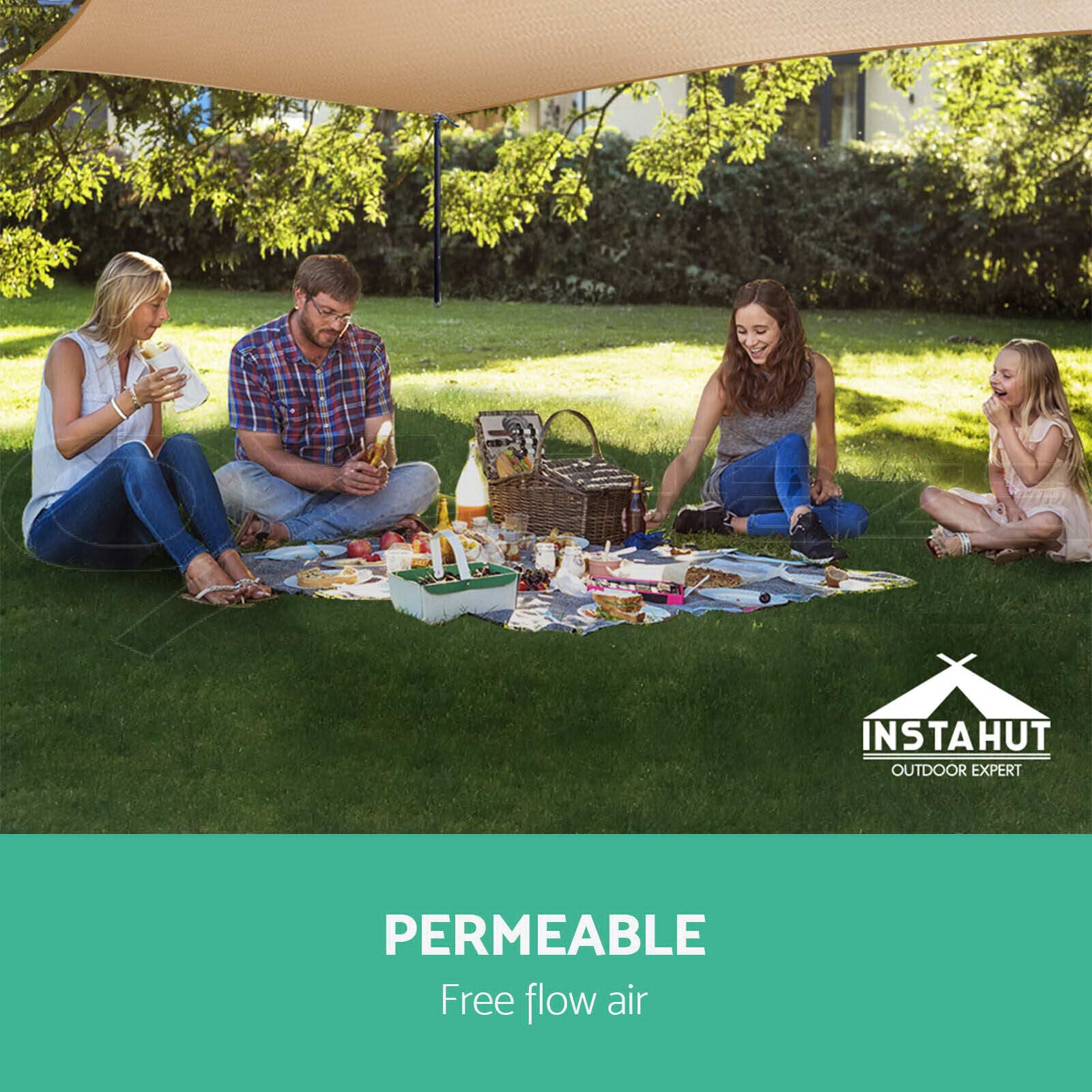 Instahut Shade Sail 2.5x3m Rectangle 280GSM 98% Sand Shade Cloth