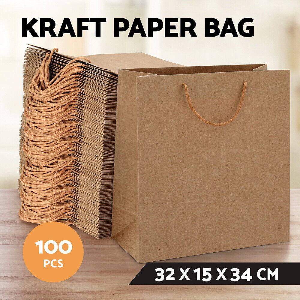 100pcs Bulk Kraft Paper Bags Pack Brown Shopping Retail Gift Bags Reusable Brown