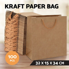 100pcs Bulk Kraft Paper Bags Pack Brown Shopping Retail Gift Bags Reusable Brown