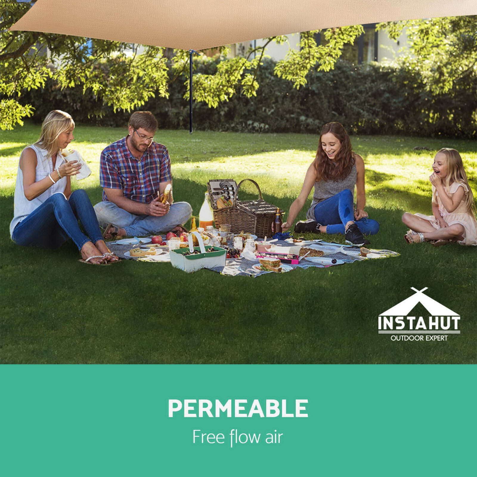 Instahut Waterproof Shade Sail 3x4m Rectangle Sand 95% Shade Cloth