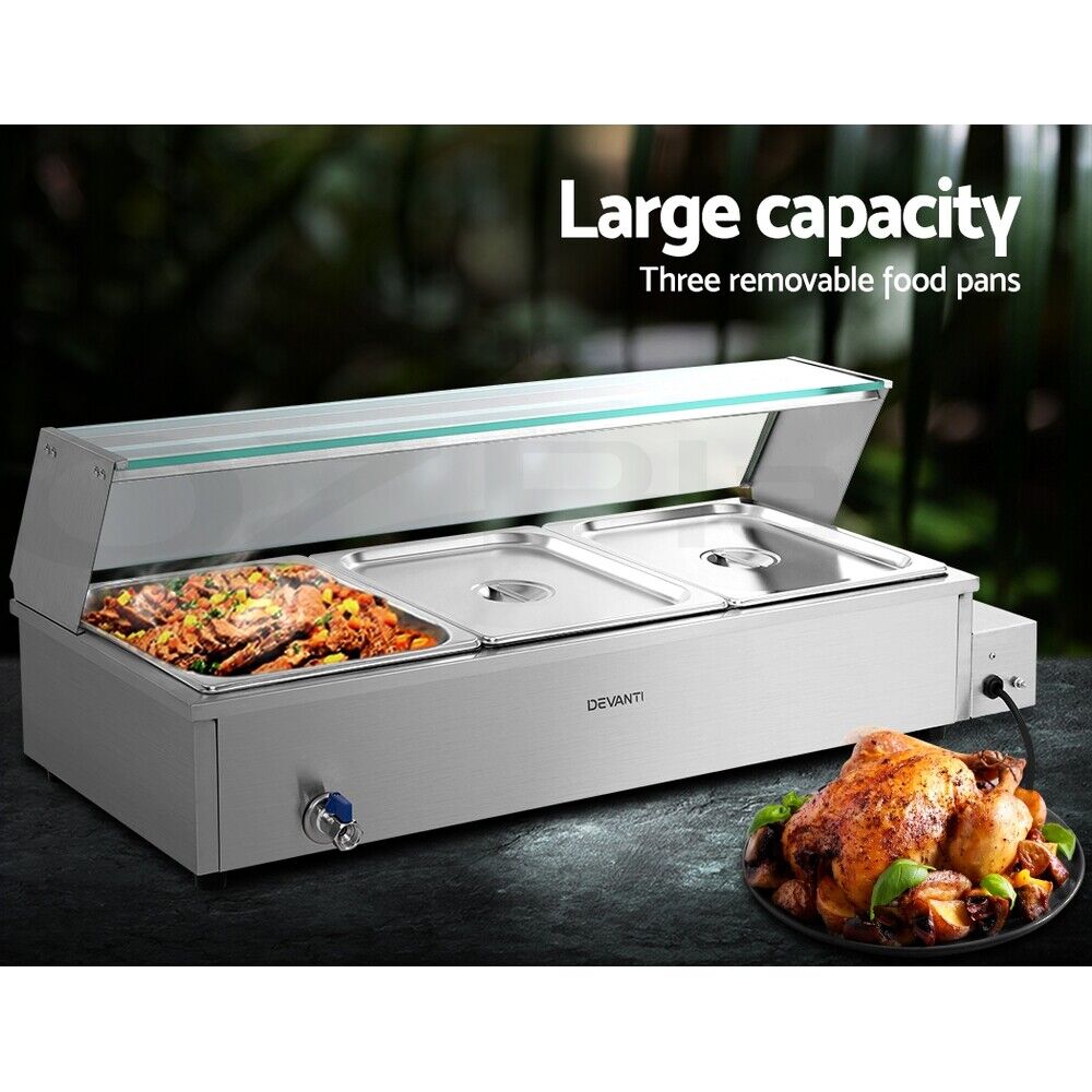 Devanti Commercial Food Warmer Bain Marie 3 Electric Buffet Pans