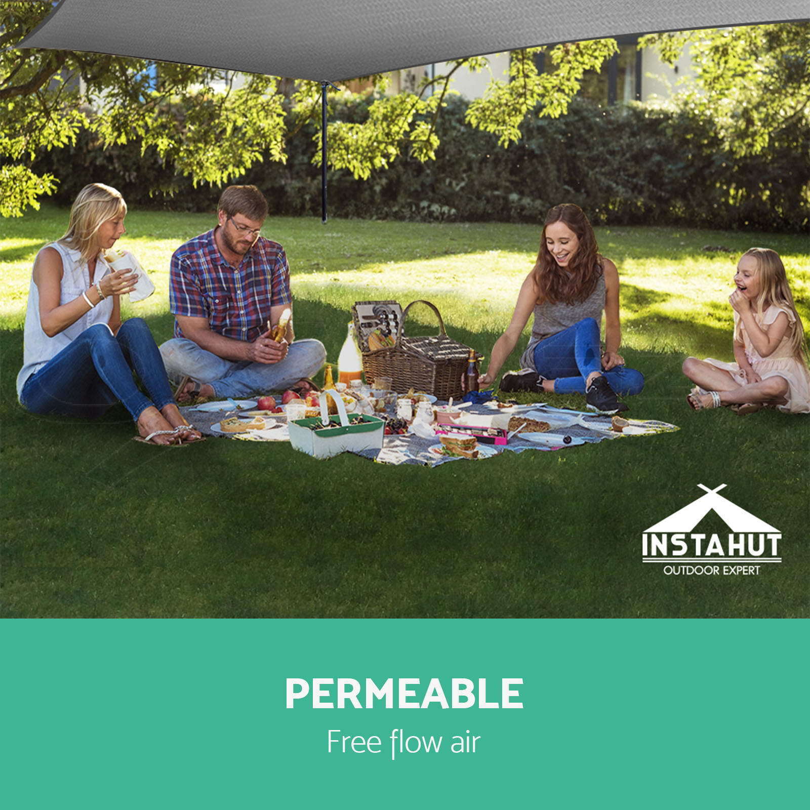 Instahut Shade Sail 5x6m Rectangle 280GSM 98% Grey Shade Cloth