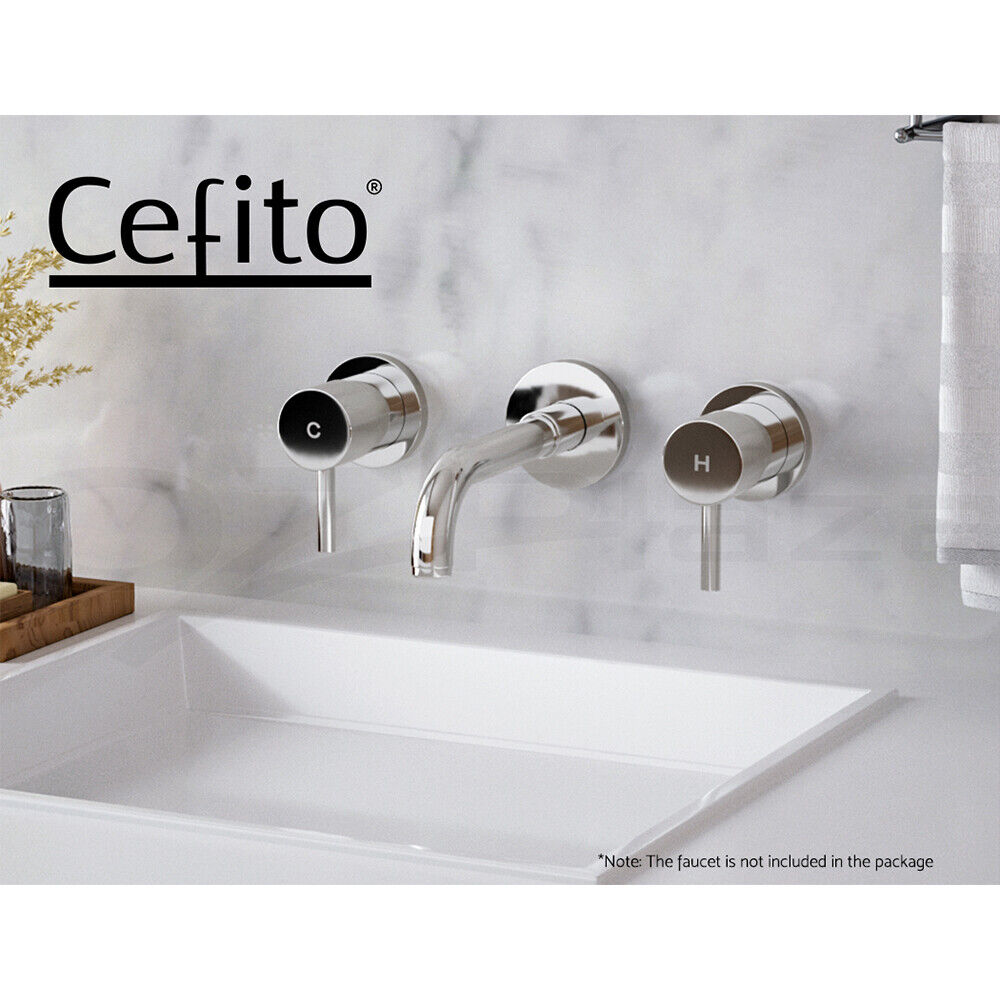 Cefito Basin Twin Tap Wall Round Brass Faucet Shower Bathtub Chrome