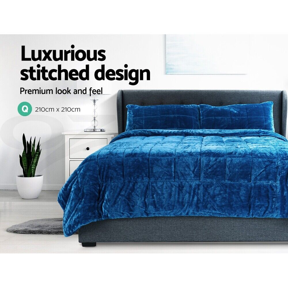 Giselle Bedding Faux Mink Quilt Blue Queen