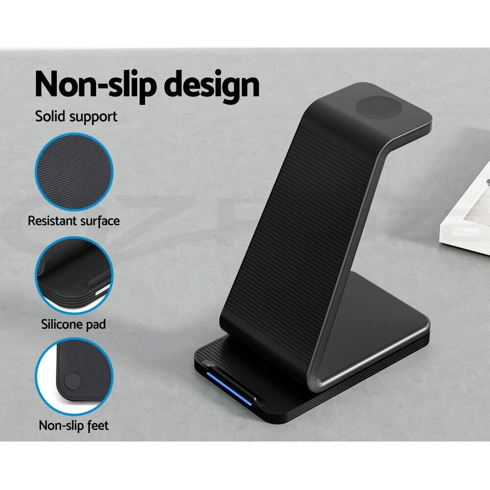 Devanti 3 in 1 Wireless Charger Holder 15W Fast Charging for Phone Airpod Watch
