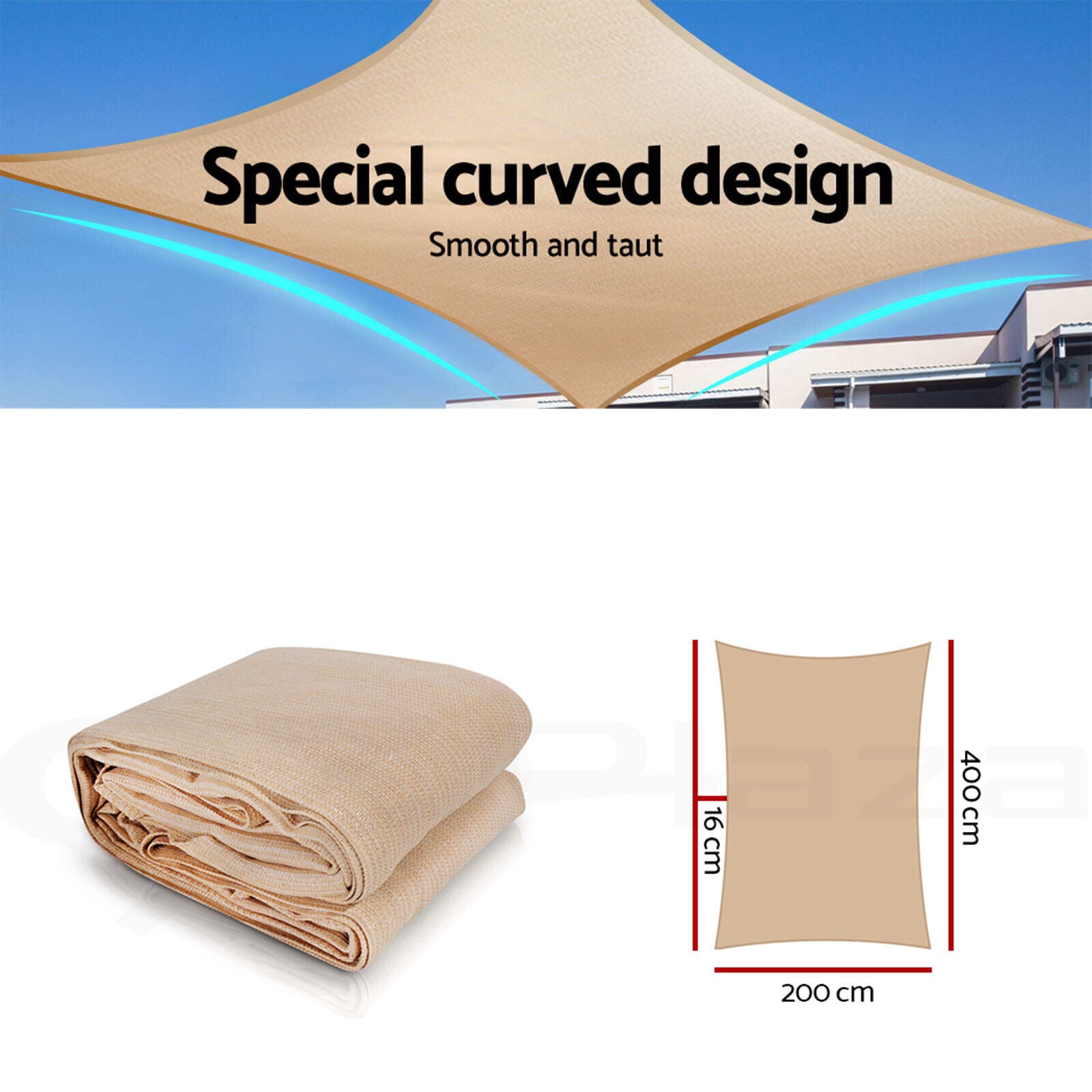 Instahut Shade Sail 2x4m Rectangle 185GSM 95% Sand Shade Cloth