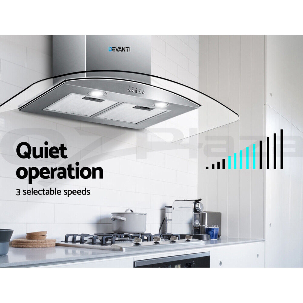 Devanti 900mm Range Hood 90cm Rangehood Glass Canopy