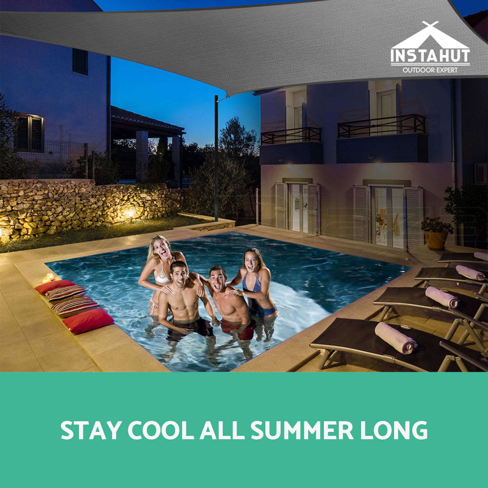 Instahut Shade Sail 4x6m Rectangle 280GSM 98% Grey Shade Cloth