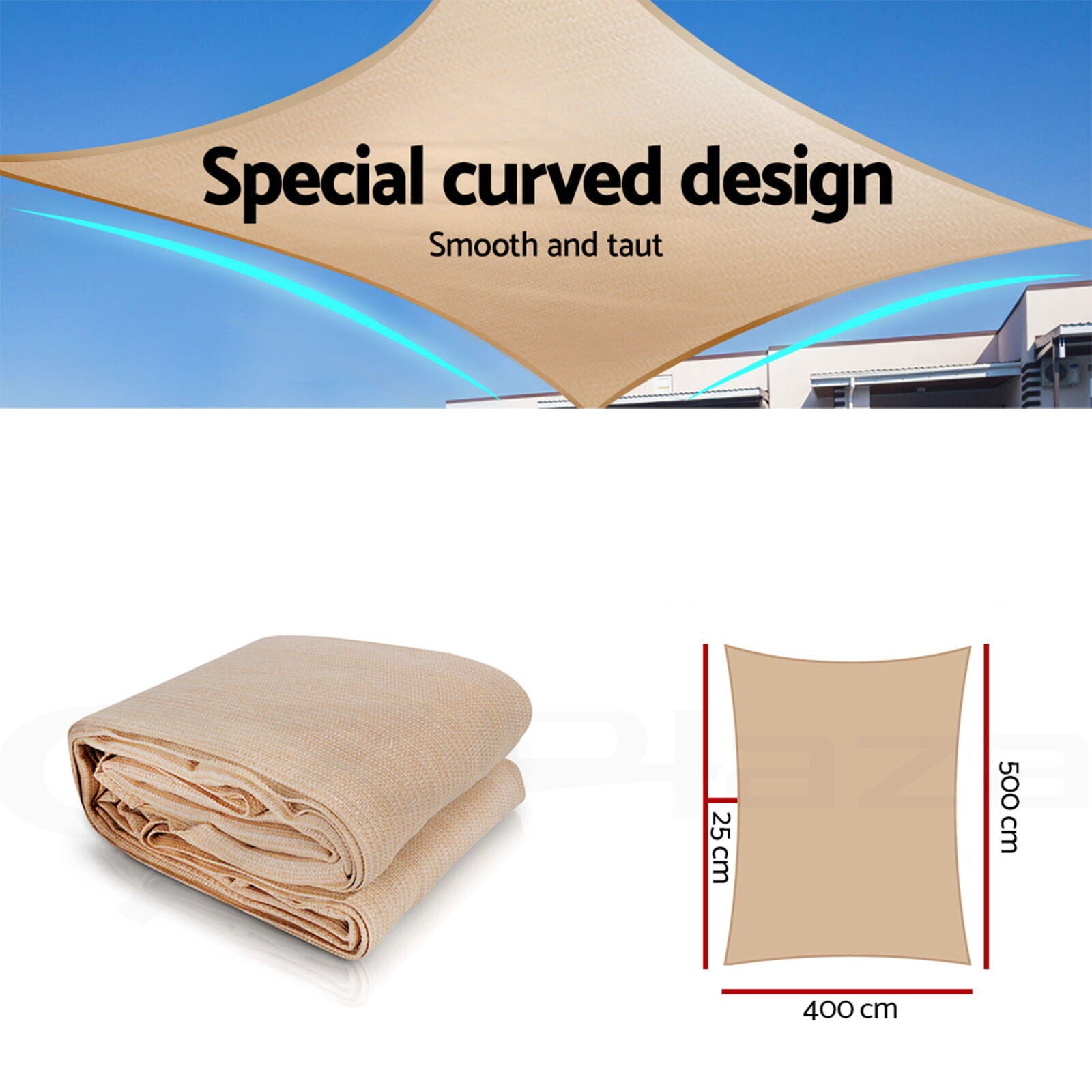 Instahut Shade Sail 4x5m Rectangle 280GSM 98% Sand Shade Cloth