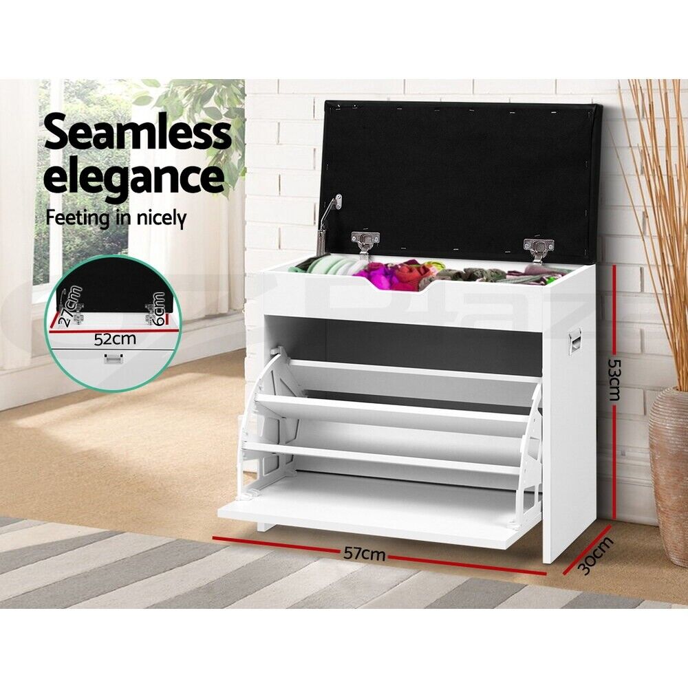 Artiss Shoe Rack Cabinet Bench 3-tier 15 Pairs White