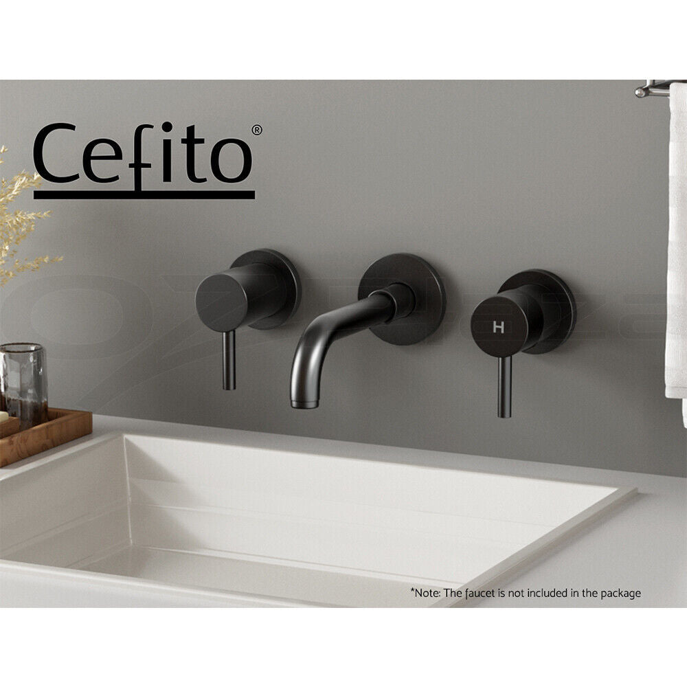 Cefito Basin Twin Tap Wall Round Brass Faucet Shower Bathtub Black