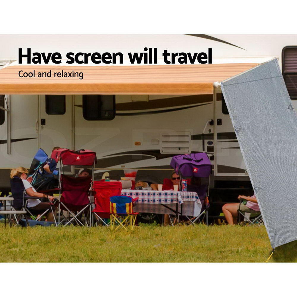 Caravan Privacy Screen Roll Out Awning 1.95 x 2.2M Sun Shade End Wall Side Grey