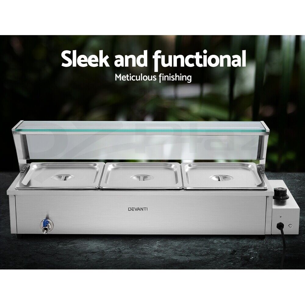 Devanti Commercial Food Warmer Bain Marie 3 Electric Buffet Pans