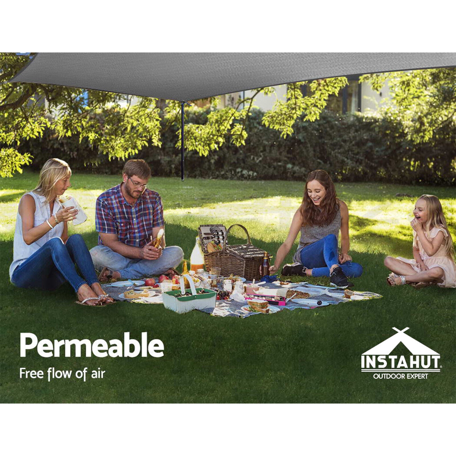 Instahut Shade Sail 3x3m Square 280GSM 98% Grey Shade Cloth