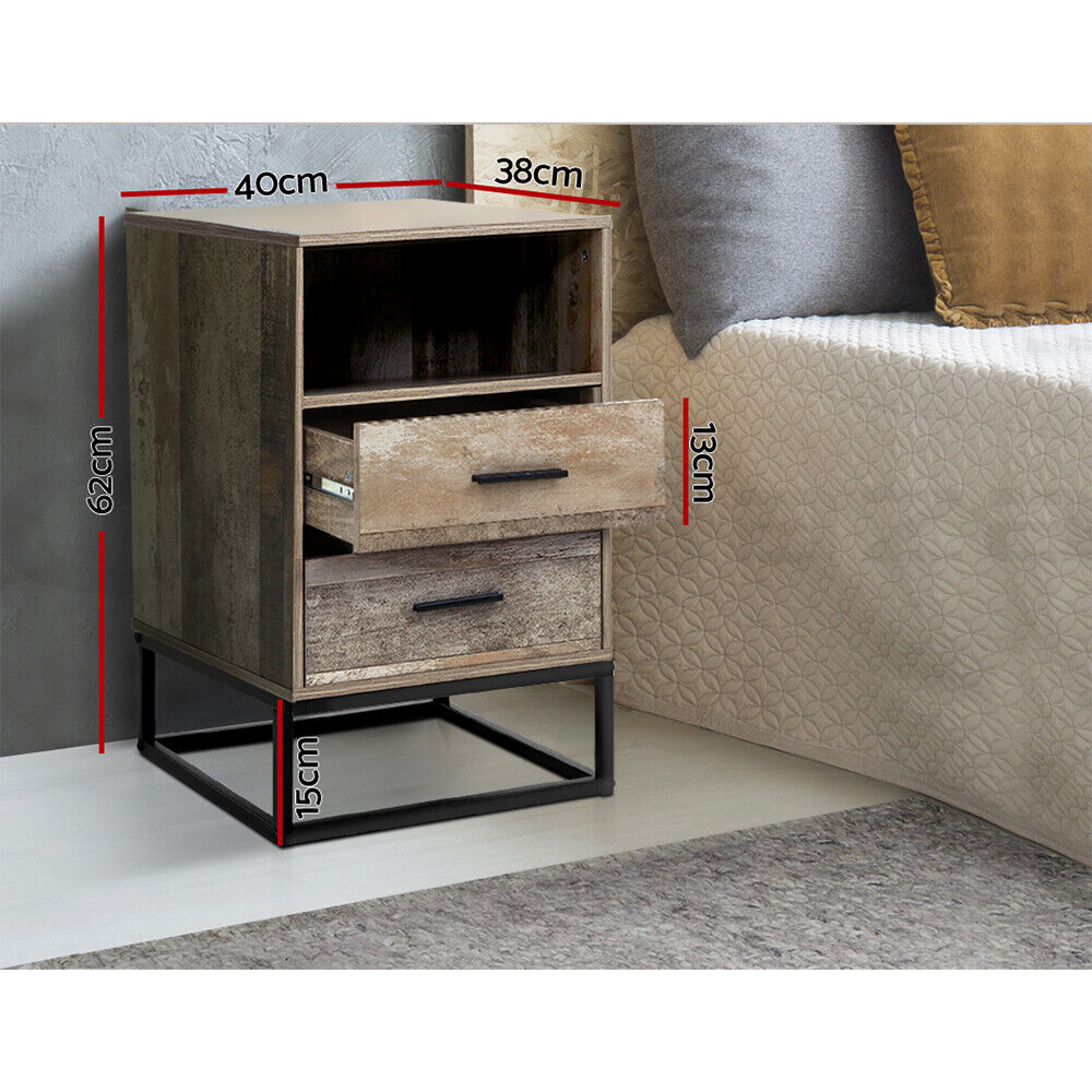 Artiss Bedside Table 2 Drawers with Shelf - BADAN
