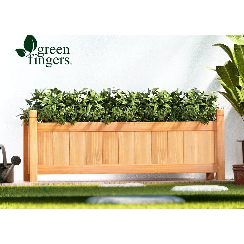 Green Fingers Garden Bed 90x30x33cm Wooden Planter Box Raised Container Growing