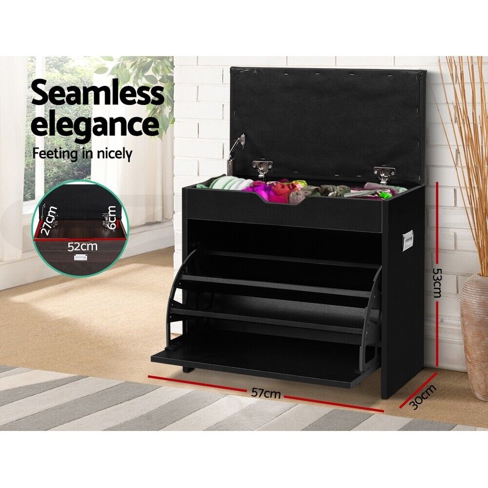 Artiss Shoe Cabinet Bench Shoes Storage Rack Organiser Shelf Black 15 Pairs