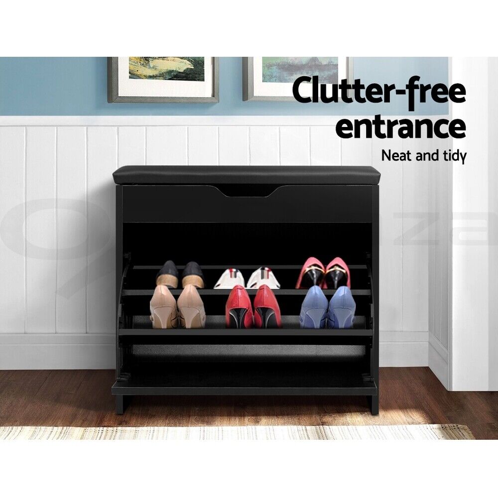 Artiss Shoe Cabinet Bench Shoes Storage Rack Organiser Shelf Black 15 Pairs