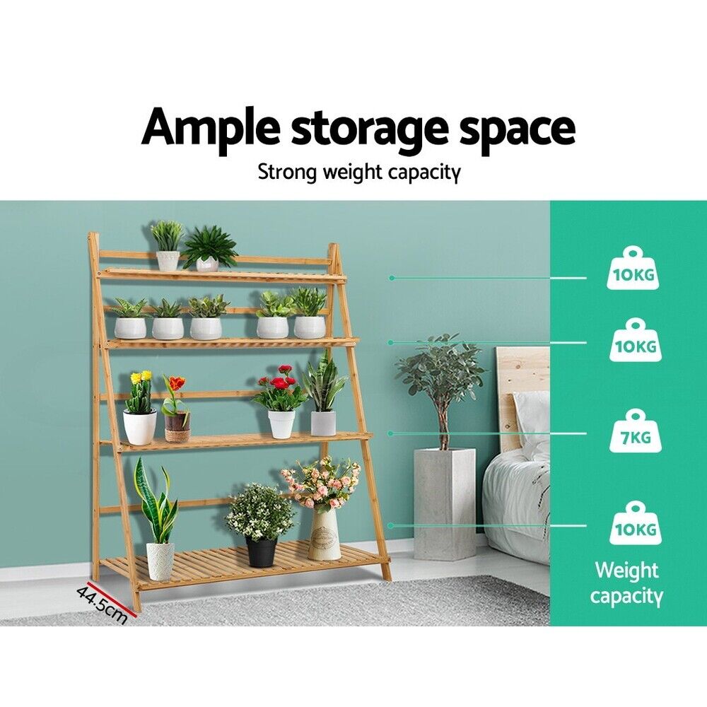 Artiss Plant Stand 4 Tier Bamboo Slat Flower Pot Shelf Pine