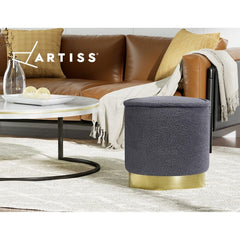 Artiss Ottoman Foot Stool Round Teddy Fabric Charcoal