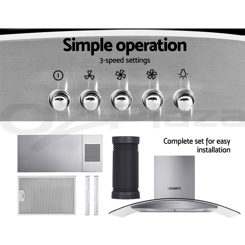 Devanti 900mm Range Hood 90cm Rangehood Glass Canopy