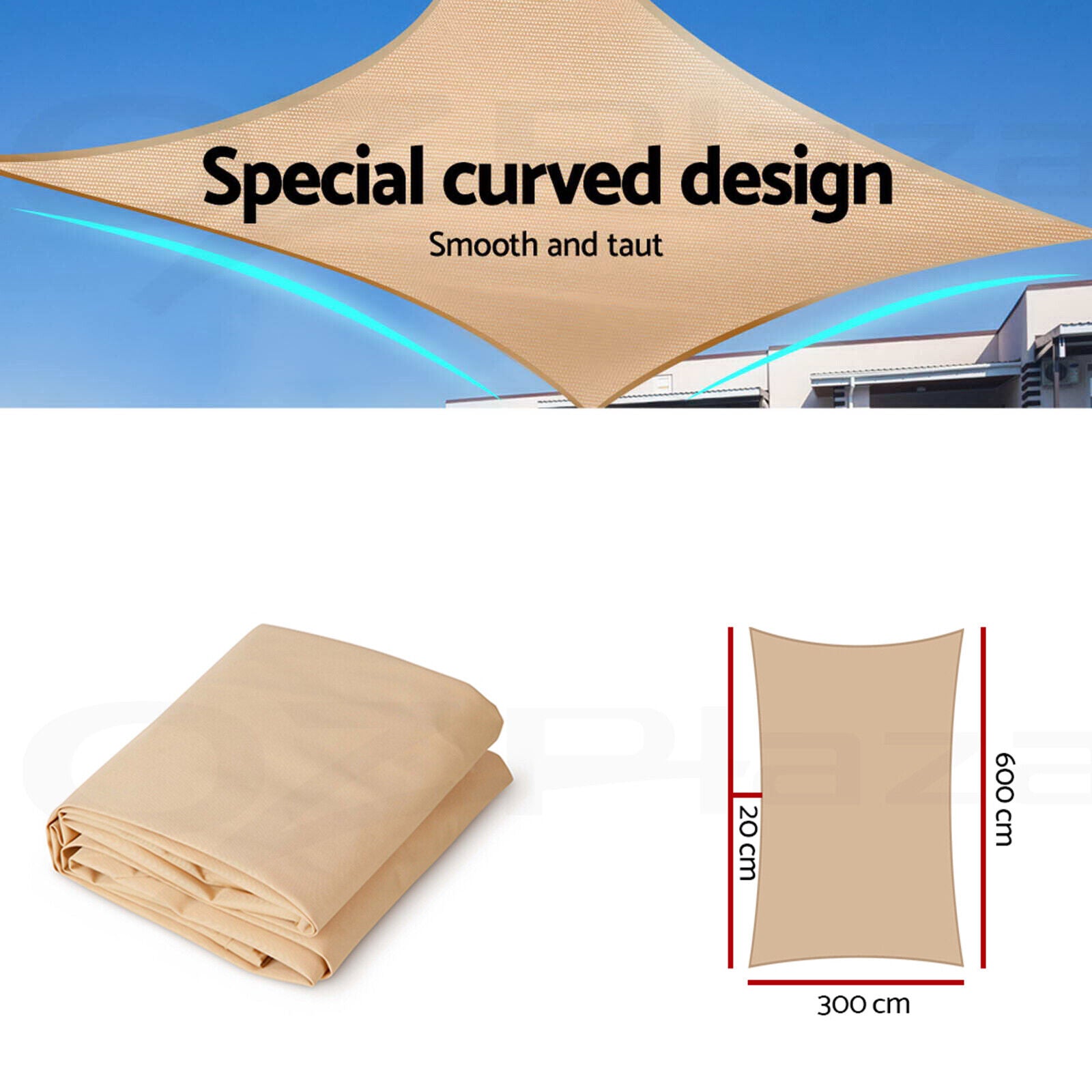 Instahut Waterproof Shade Sail 3x6m Rectangle Sand 95% Shade Cloth