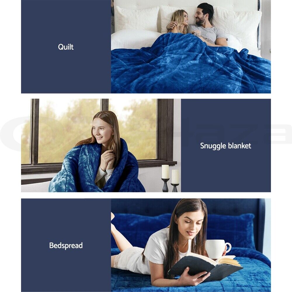Giselle Bedding Faux Mink Quilt Blue Queen