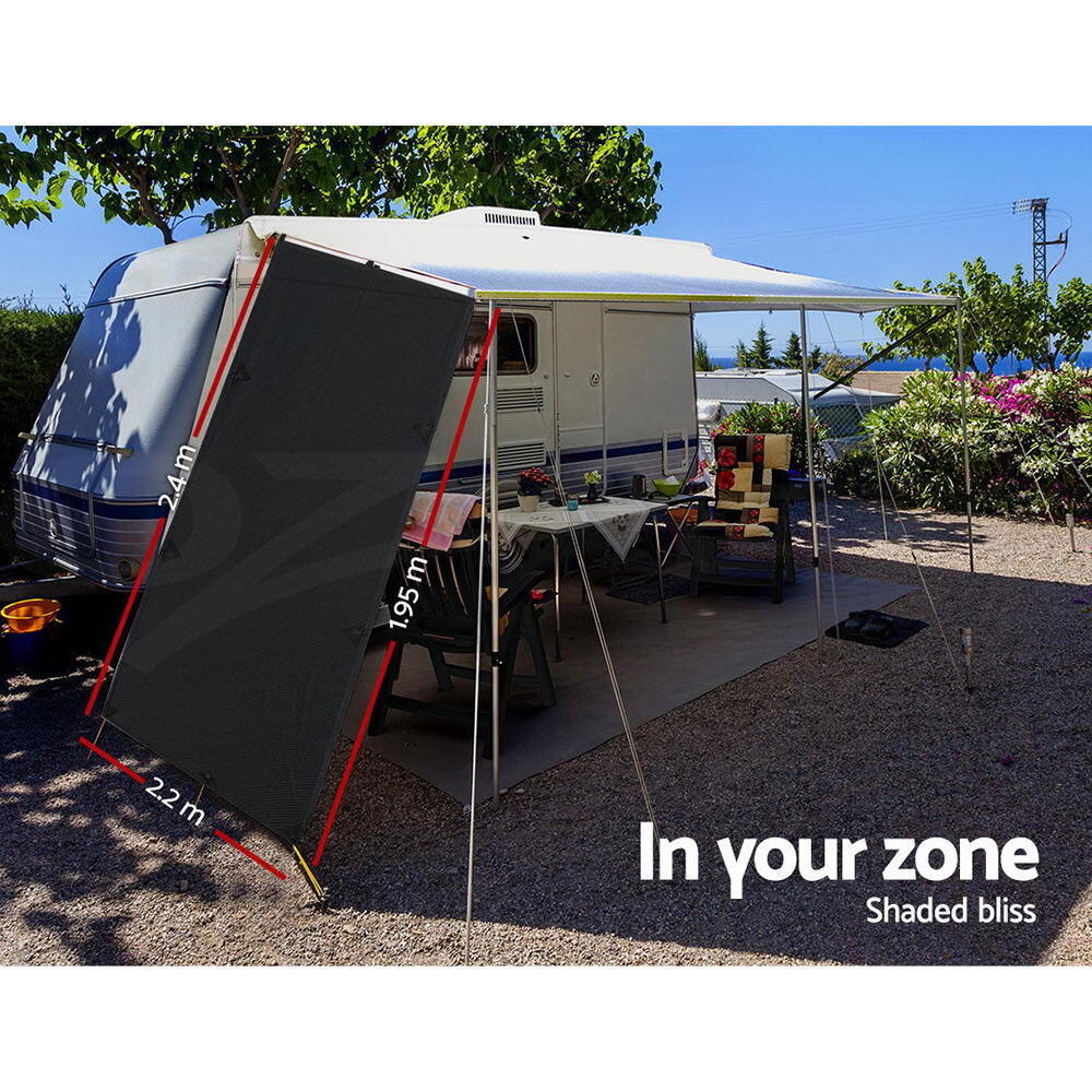 Caravan Privacy Screen Roll Out Awning 1.95x2.2M Sun Shade End Wall Side Black