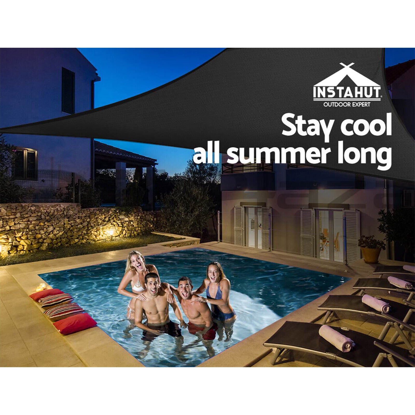 Instahut Shade Sail 5x5x5m Triangle 280GSM 98% Black Shade Cloth