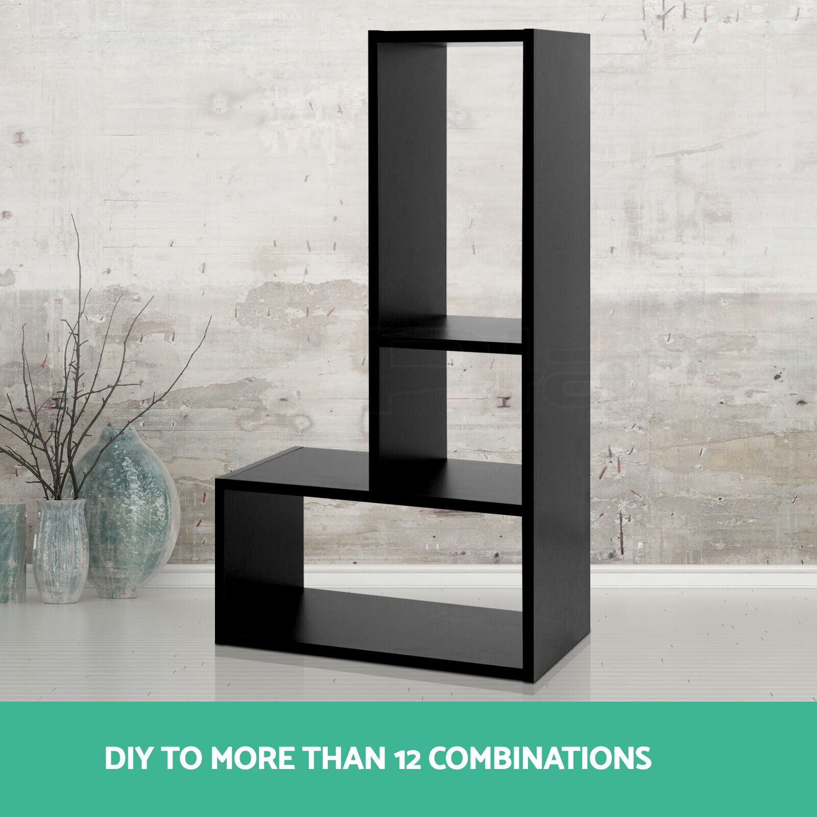 Artiss Bookshelf L Shape DIY - Black