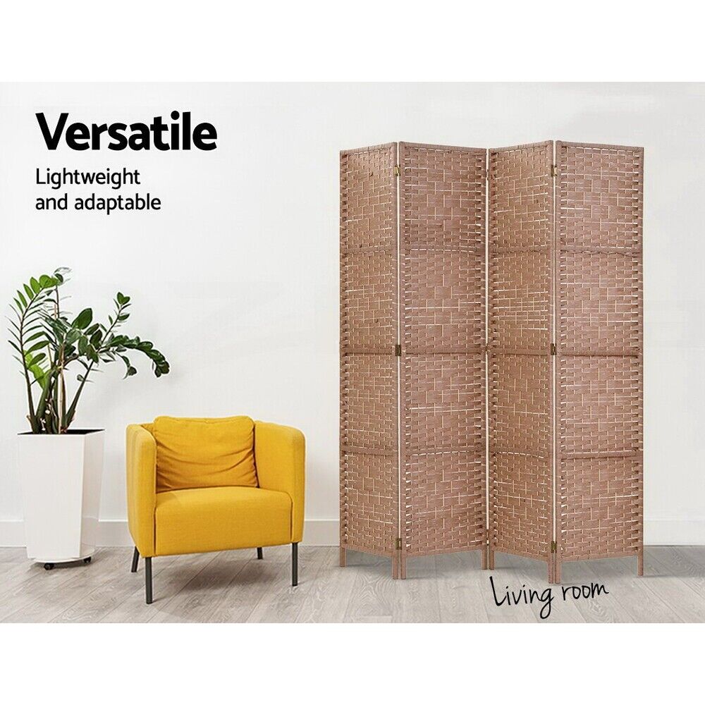 Artiss 4 Panel Room Divider Screen Privacy Rattan Timber Dividers Stand Natural